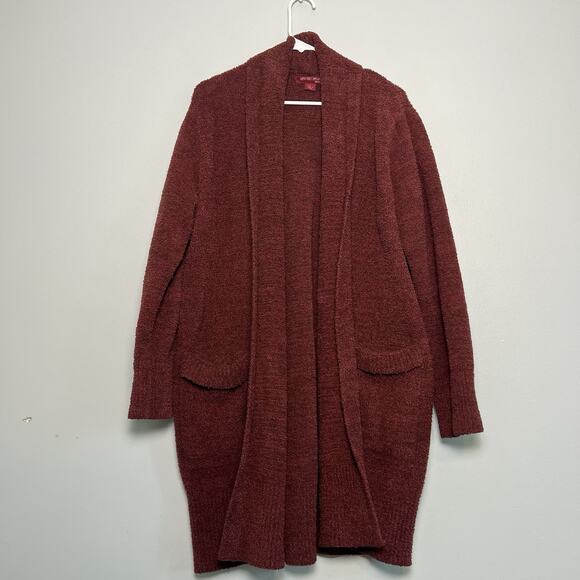 Barefoot Dreams Sweaters - Barefoot Dreams Womens Cozychic Open Front Cardigan Sz L Long Burgundy Lounge
